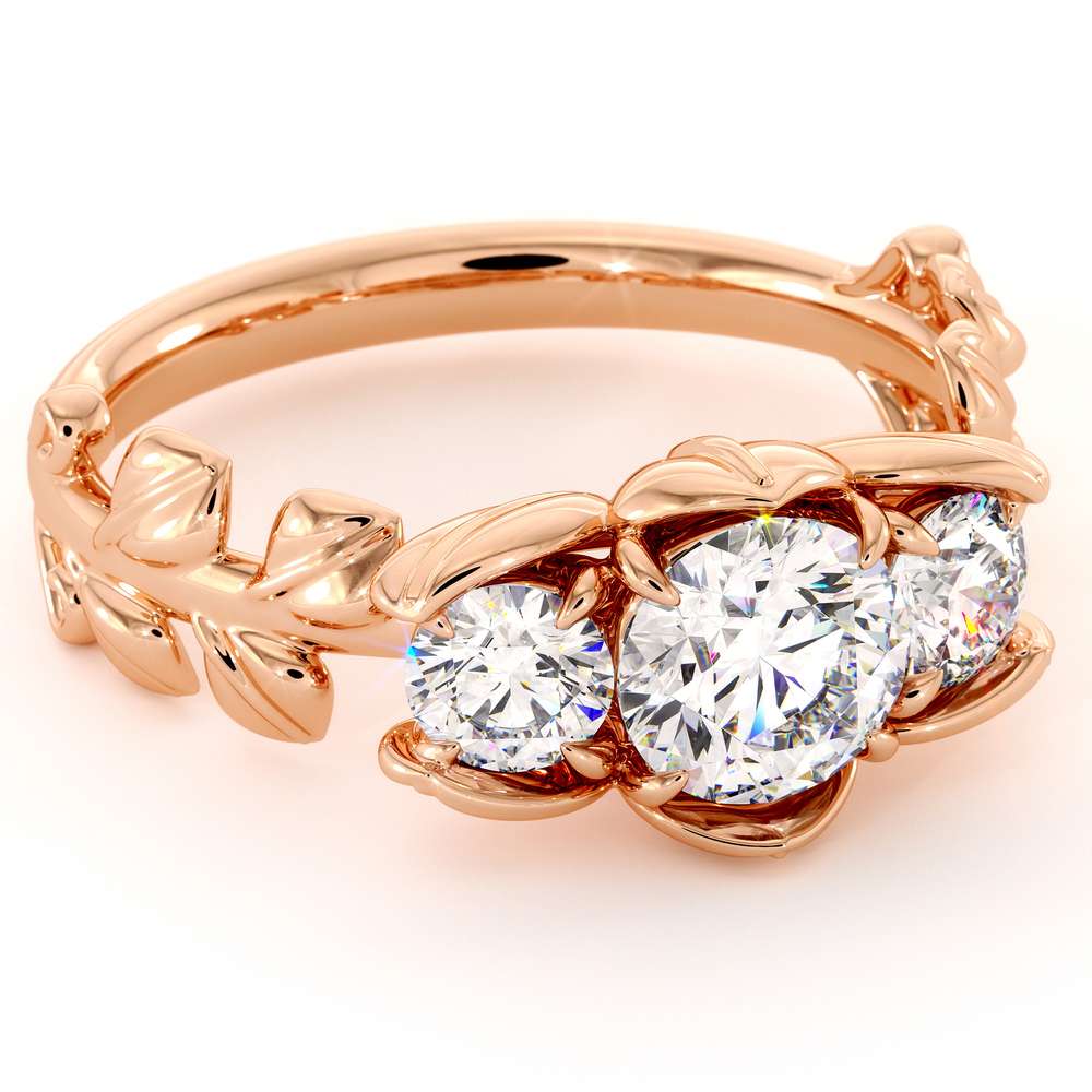 Moissanite Three Stone Engagement Ring Diamond Alternative Three Stone Ring Leaves Ring Plant Foliage Ring